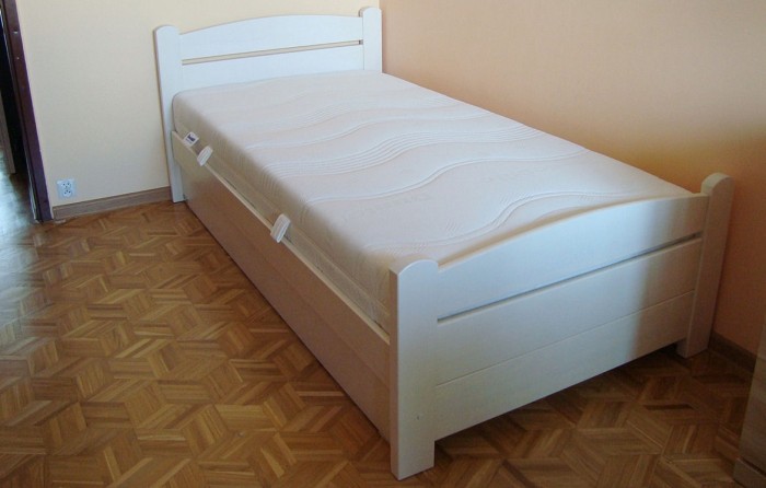 ŁÓŻKO DĘBOWE Z POJEMNIKIEM ŁUKOWE BIAŁE