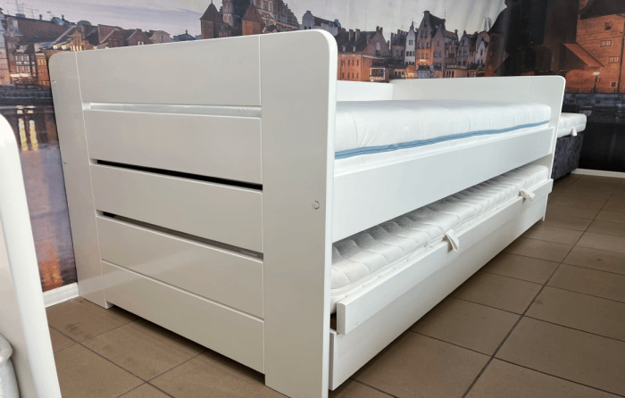 ŁÓŻKO SOSNOWE DWUPOZIOMOWE Z POJEMNIKIEM 90X200 Biel