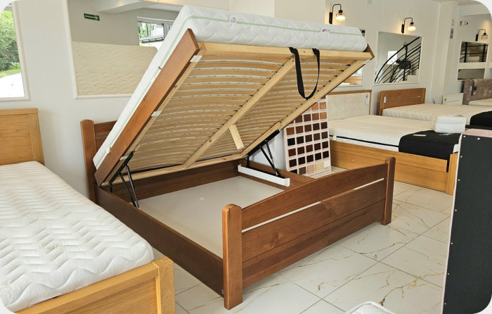 ŁÓŻKO SOSNOWE Z POJEMNIKIEM ŁUKOWE 160X200 Brąz N45