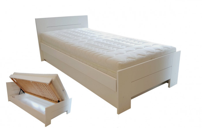 ŁÓŻKO SOSNOWE Z POJEMNIKIEM PROSTE II 90X200 BIEL KRYJĄCA