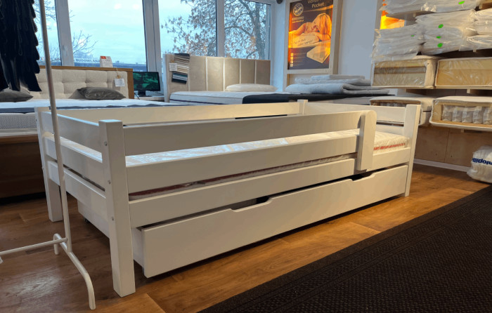 ŁÓŻKO DREWNIANE Z SZUFLADĄ DZIECIĘCE PATRYK 80x160 BIEL KRYJĄCA