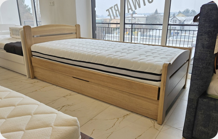 ŁÓŻKO DĘBOWE Z POJEMNIKIEM ŁUKOWE 100X200 NATURALNY